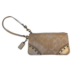 Vintage Coach Y2K Gold Lurex Zip Up Studded Logo Grunge Wristlet Wallet GUC